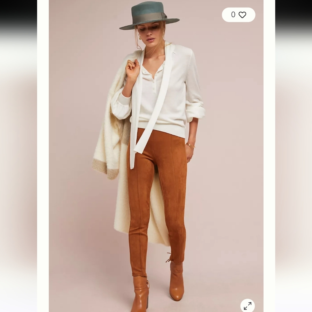 Anthropologie Tan Faux Suede Ankle Zip Leggings